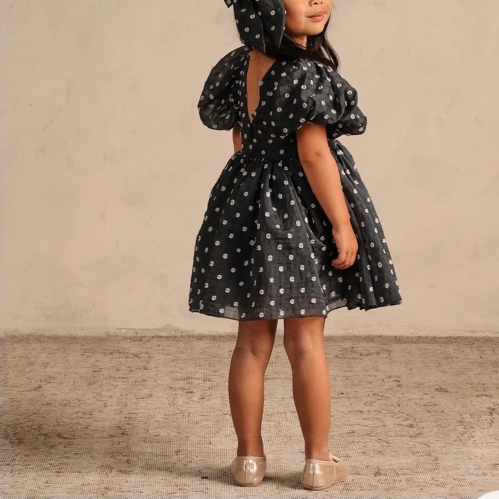Elegant Charcoal Polka Dot Kids Dress NORALEE SOFIA DRESS - MIDNIGHT Size 10Y - Picture 2 of 16